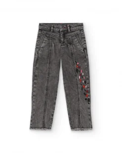 Jean gris avec détails brodés pour fille collection Dark and Roses