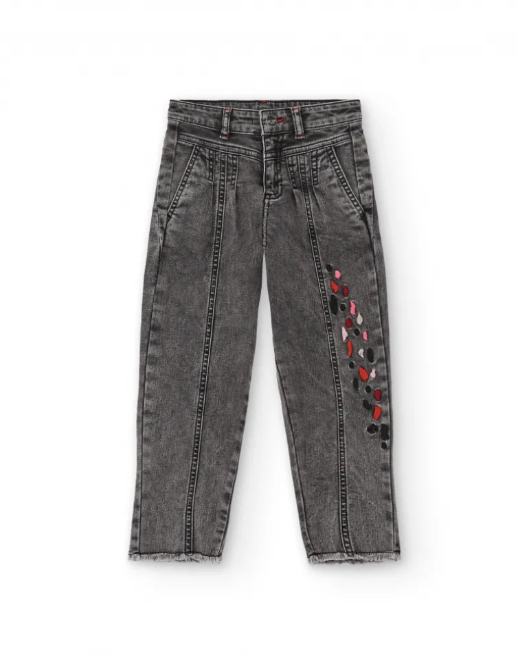 Jean gris avec détails brodés pour fille collection Dark and Roses