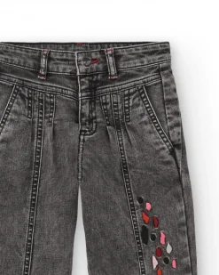Jean gris avec détails brodés pour fille collection Dark and Roses