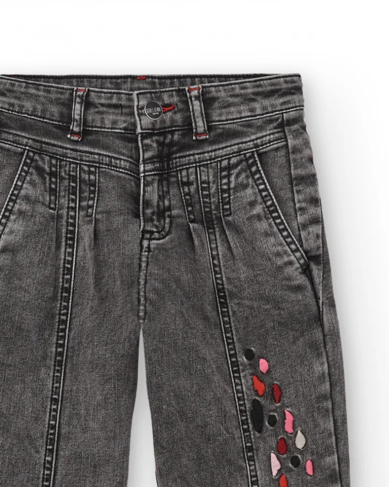 Jean gris avec détails brodés pour fille collection Dark and Roses
