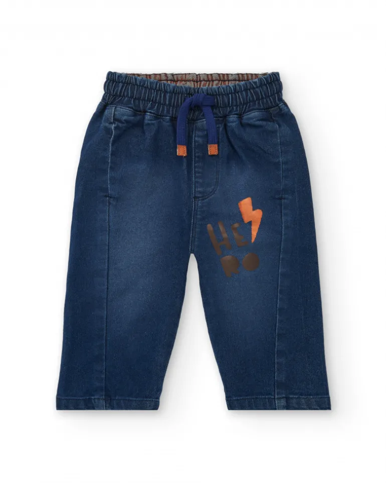 Jean jogger garçon bleu imprimé éclairs collection Super Natural