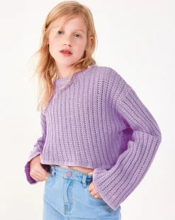 Jersey para niña en lila de manga larga y cuello redondo