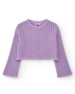 Jersey para niña en lila de manga larga y cuello redondo