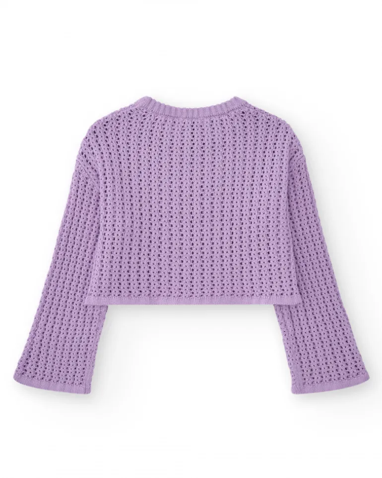 Jersey para niña en lila de manga larga y cuello redondo