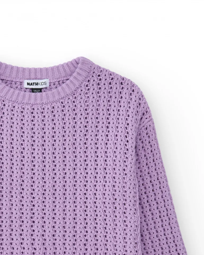 Jersey para niña en lila de manga larga y cuello redondo