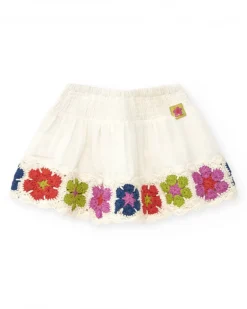 Jupe blanche pour fille avec détails en crochet multicolores