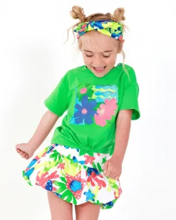 Jupe blanche pour fille avec imprimé tropical multicolore