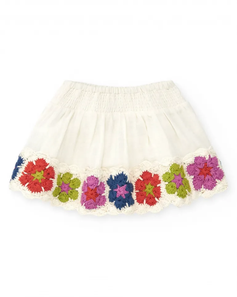 Jupe blanche pour fille avec détails en crochet multicolores