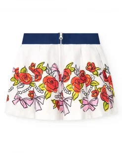 Jupe blanche pour fille avec imprimé floral et taille élastique bleu marine