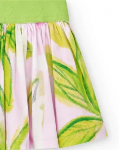 Jupe blanche pour fille avec feuilles vertes et roses