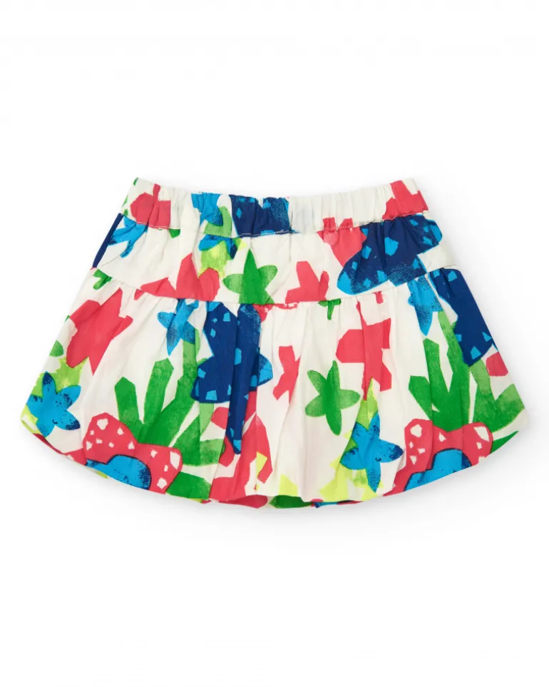 Jupe blanche pour fille avec imprimé tropical multicolore