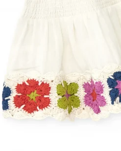 Jupe blanche pour fille avec détails en crochet multicolores
