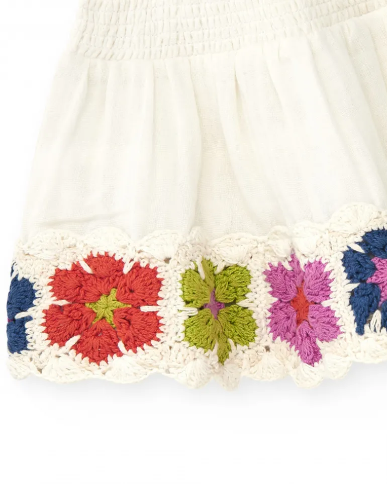 Jupe blanche pour fille avec détails en crochet multicolores