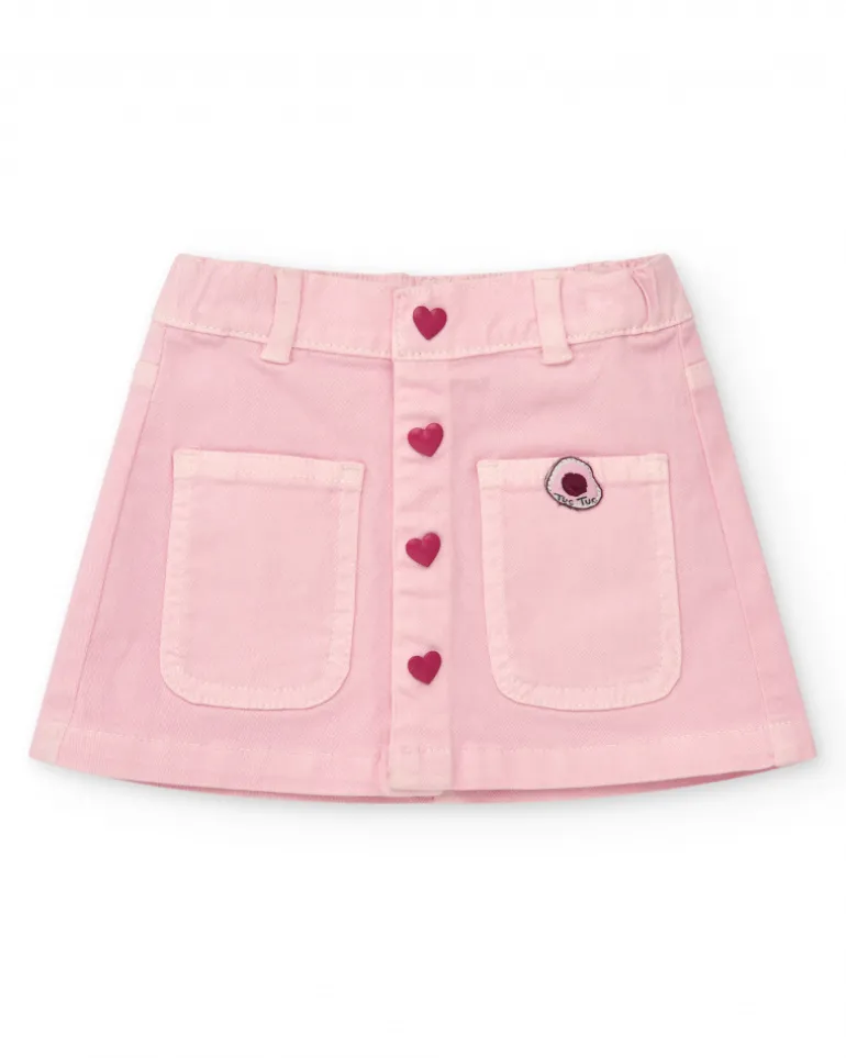 Jupe en tissu pour fille en rose avec des boutons décoratifs en forme de cœur Happy Garden
