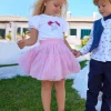 Jupe en tulle rose pour fille avec taille ornée de cœurs