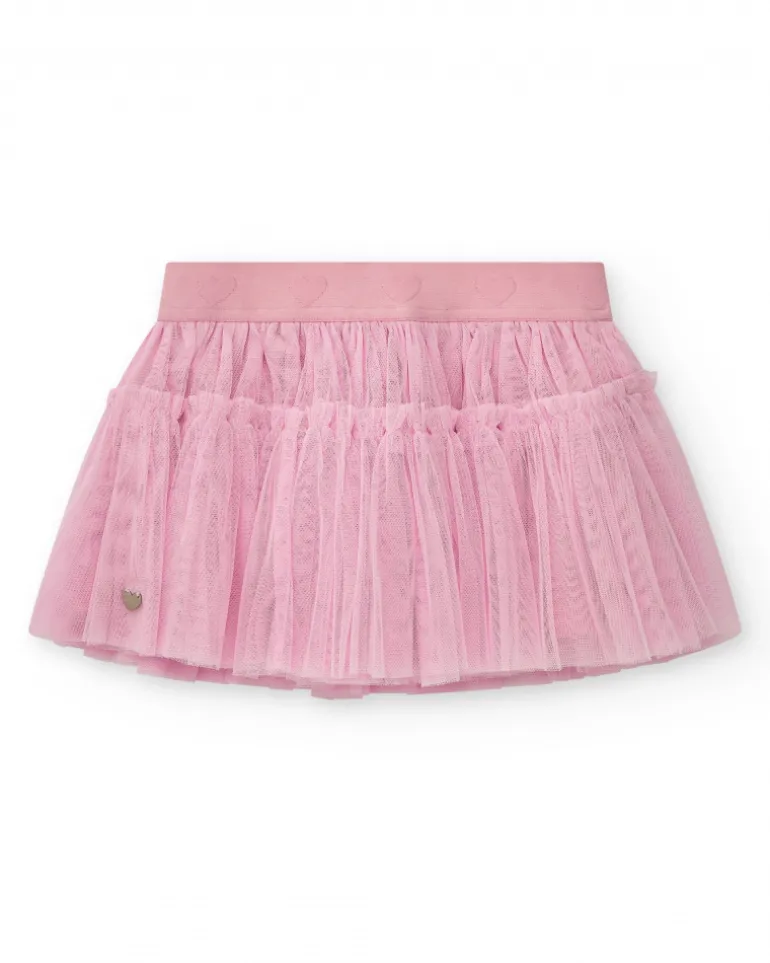 Jupe en tulle rose pour fille avec taille ornée de cœurs