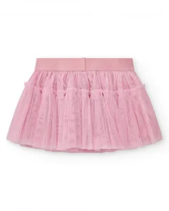 Jupe en tulle rose pour fille avec taille ornée de cœurs