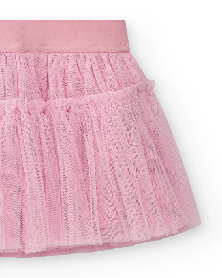 Jupe en tulle rose pour fille avec taille ornée de cœurs