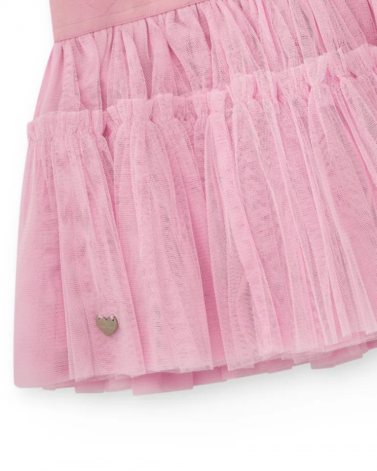 Jupe en tulle rose pour fille avec taille ornée de cœurs