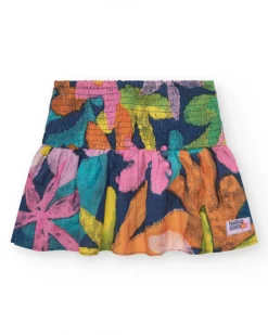 Jupe multicolore pour fille avec taille élastique froncée.