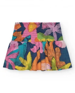 Jupe multicolore pour fille avec taille élastique froncée.
