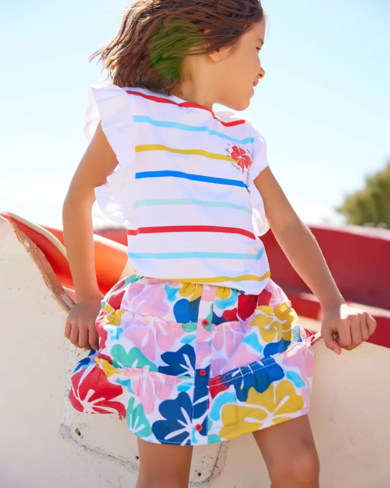 Jupe pour fille avec imprimé floral multicolore et boutons