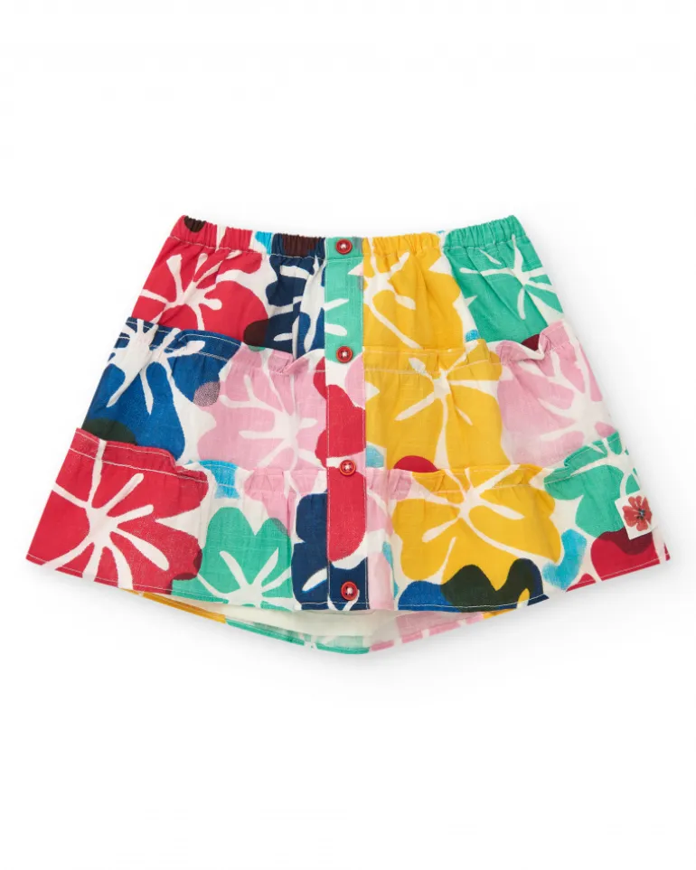 Jupe pour fille avec imprimé floral multicolore et boutons