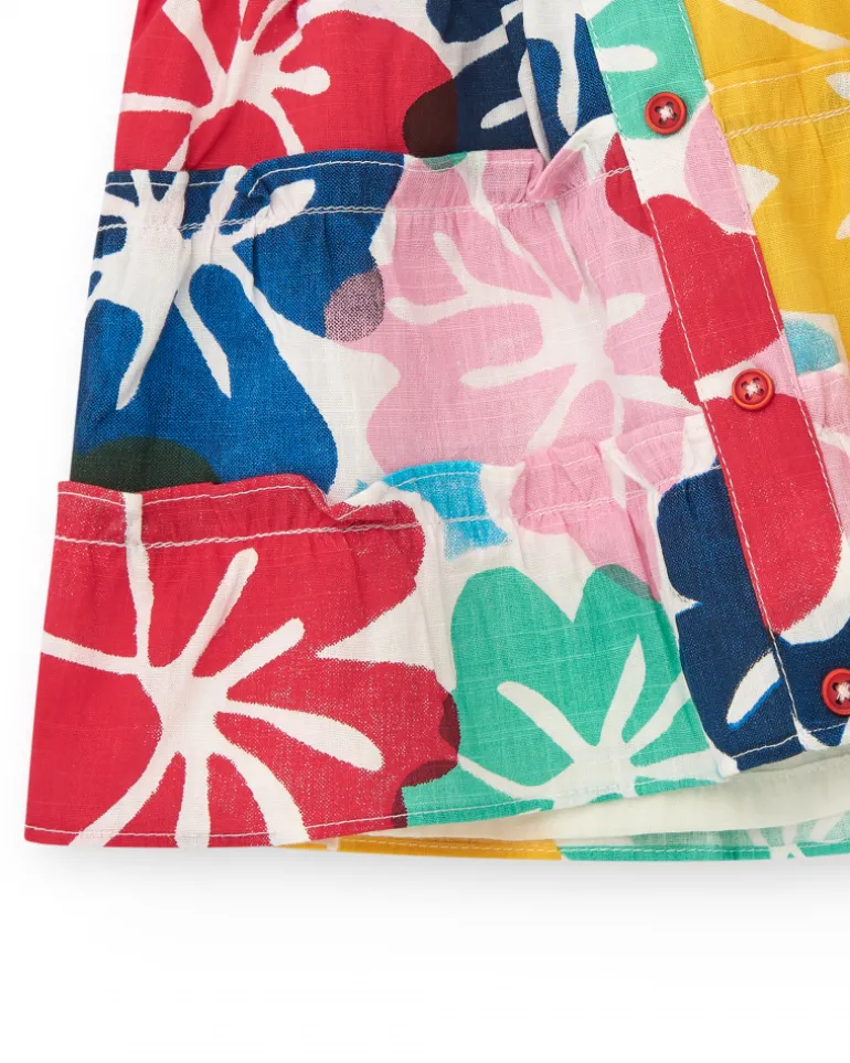 Jupe pour fille avec imprimé floral multicolore et boutons