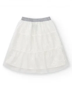 Jupe pour fille en blanc avec sequins et taille élastique.