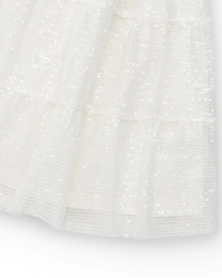 Jupe pour fille en blanc avec sequins et taille élastique.
