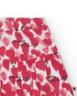 Jupe pour fille en rouge avec cœurs imprimés et phrases décoratives