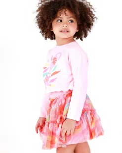 Jupe rose pour fille avec tulle multicolore et taille ajustée