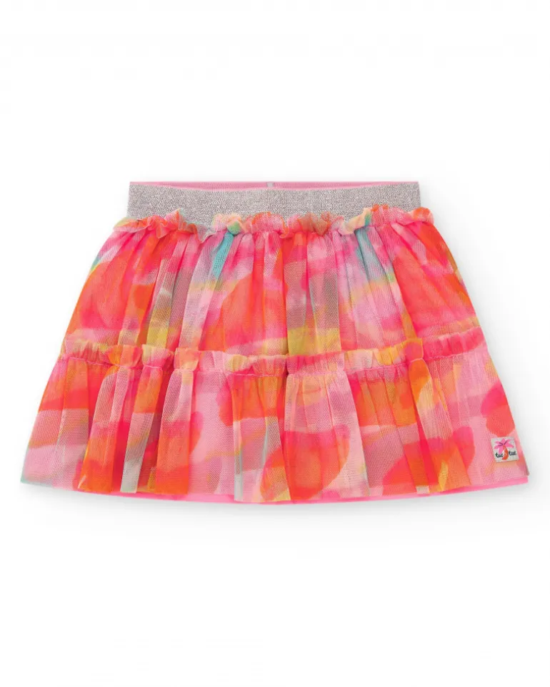 Jupe rose pour fille avec tulle multicolore et taille ajustée
