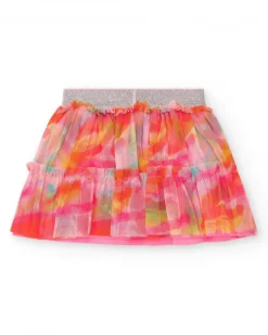Jupe rose pour fille avec tulle multicolore et taille ajustée