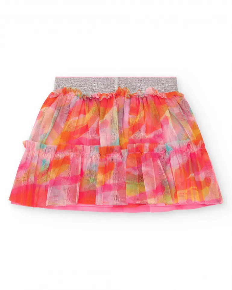 Jupe rose pour fille avec tulle multicolore et taille ajustée