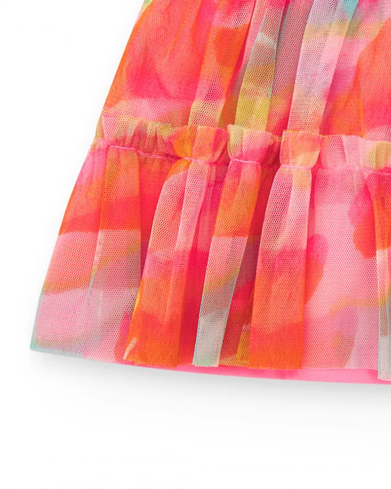 Jupe rose pour fille avec tulle multicolore et taille ajustée