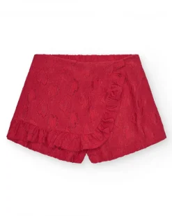Jupe-short pour fille en rouge avec taille élastique et volants