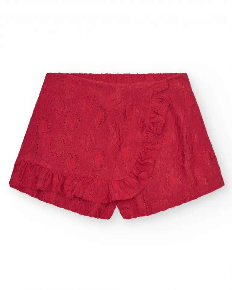 Jupe-short pour fille en rouge avec taille élastique et volants