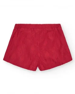 Jupe-short pour fille en rouge avec taille élastique et volants