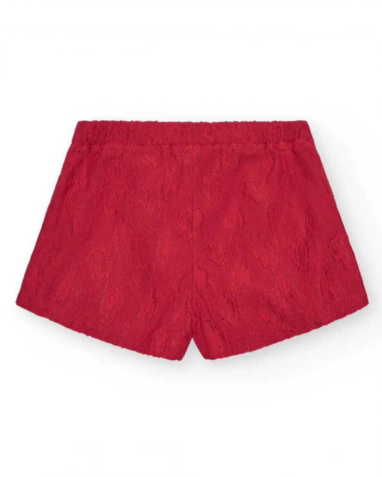 Jupe-short pour fille en rouge avec taille élastique et volants