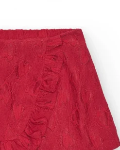 Jupe-short pour fille en rouge avec taille élastique et volants