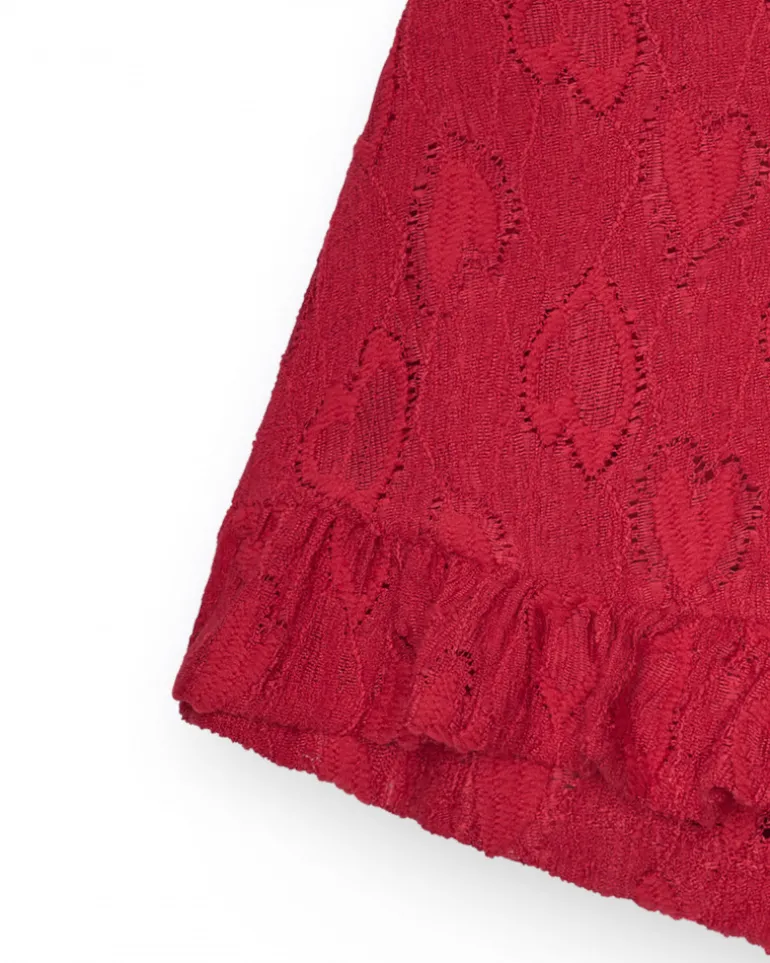 Jupe-short pour fille en rouge avec taille élastique et volants