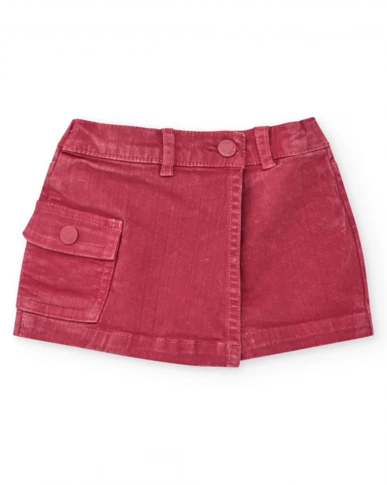 Jupe-short rouge pour fille avec taille ajustable et poche