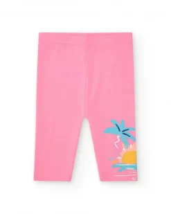 Legging corsaire rose pour fille avec palmiers et soleil sur le côté