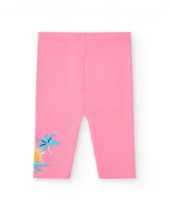 Legging corsaire rose pour fille avec palmiers et soleil sur le côté