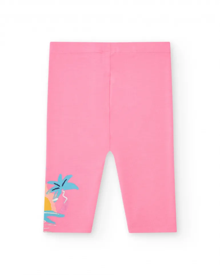 Legging corsaire rose pour fille avec palmiers et soleil sur le côté