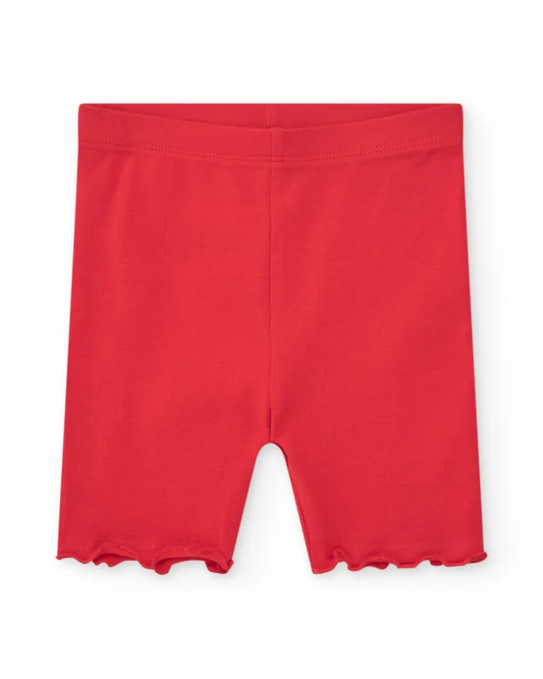 Legging court rouge pour fille avec bordure ondulée
