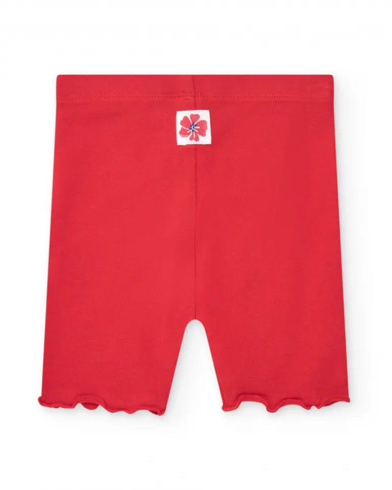 Legging court rouge pour fille avec bordure ondulée