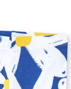 Legging cycliste blanc pour fille avec fleurs bleues et jaunes