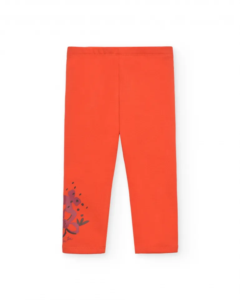 Legging fille orange détail fleuri collection Super Natural